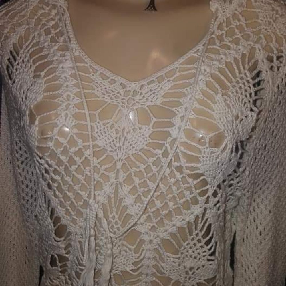 Dressbarn crocheted hoodie tunic